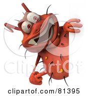 3d Rodney Germ Character Pointing To And Looking Around A Blank Sign