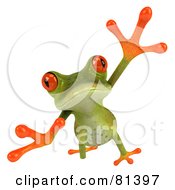 Royalty Free RF Clipart Illustration Of A 3d Green Tree Frog Taking A Big Leap Forward