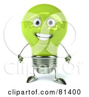 Royalty Free RF Clipart Illustration Of A Green 3d Electric Light Bulb Head Character Standing And Facing Front by Julos