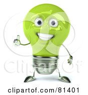 Royalty Free RF Clipart Illustration Of A Green 3d Electric Light Bulb Head Character Giving The Thumbs Up