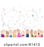 Poster, Art Print Of Childrens Hands Waving Under Confetti