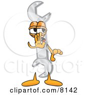 Clipart Picture Of A Wrench Mascot Cartoon Character Whispering And Gossiping by Mascot Junction