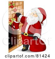 Poster, Art Print Of Jolly St Nick Putting Stuffers In Stockings