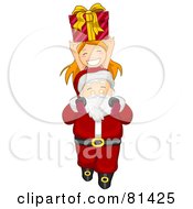 Poster, Art Print Of Jolly St Nick Carrying A Happy Girl And Present Over His Head