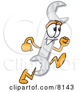 Clipart Picture Of A Wrench Mascot Cartoon Character Running