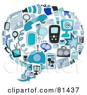 Poster, Art Print Of Blue Collage Of Communication Items Forming A Word Balloon