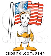 Poster, Art Print Of Wrench Mascot Cartoon Character Pledging Allegiance To An American Flag