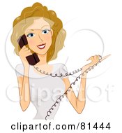 Dirty Blond Woman Talking On The Phone And Twirling The Cable In Her Fingers
