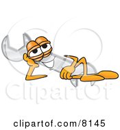 Clipart Picture Of A Wrench Mascot Cartoon Character Resting His Head On His Hand by Mascot Junction
