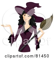 Poster, Art Print Of Pretty Black Haired Woman In A Purple Witch Costume