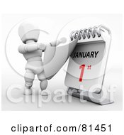 Poster, Art Print Of 3d White Character Ripping Off A Day On A Desk Calendar To Reveal January 1st