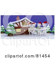 Poster, Art Print Of 3d White Characters Christmas Caroling Outside A House