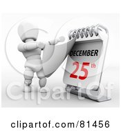 Poster, Art Print Of 3d White Character Ripping Off A Day On A Desk Calendar To Reveal December 25th