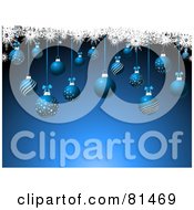 Royalty Free RF Clipart Illustration Of A Blue Christmas Background With Suspended Balls And Snowflakes
