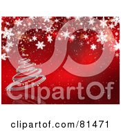Royalty Free RF Clipart Illustration Of A Reflective Red Christmas Background With A Spiral Tree And Snowflakes
