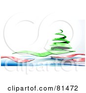 Poster, Art Print Of Green Spiral 3d Christmas Tree With Waves On White