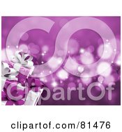 Poster, Art Print Of Purple Sparkle Background With Wrapped Christmas Presents