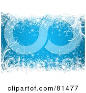 Poster, Art Print Of Blue Christmas Background With Circles And White Snowflakes And Plants