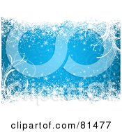 Royalty Free RF Clipart Illustration Of A Blue Christmas Background With Circles And White Snowflakes And Plants