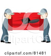Poster, Art Print Of Team Of Two Male Movers Carrying A Red Couch