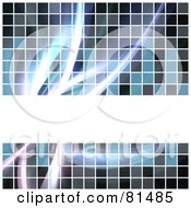 Royalty Free RF Clipart Illustration Of A White Text Box Through A Tiled Pixel Background With Bright Fractals by Arena Creative