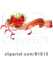 Poster, Art Print Of Wavy Red Christmas Banner With Green And Red Bows