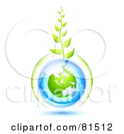 Poster, Art Print Of Green Vine Growing From A Blue And Green Protected Australian Globe