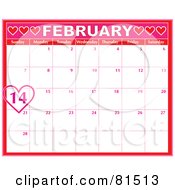 Poster, Art Print Of Pink February Calendar With A Heart Circling Valentines Day
