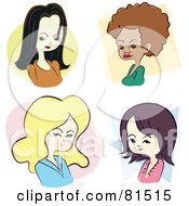 Royalty Free RF Clipart Illustration Of A Digital Collage Of Brunette African American Blond And Japanese Women