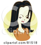 Royalty Free RF Clipart Illustration Of A Brunette Woman In A Brown Shirt Over A Yellow Circle