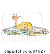 Caucasian Businesswoman Reaching Up While Drowning In Paperwork