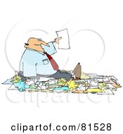 Poster, Art Print Of Caucasian Businessman Holding Up A Page While Surrounded By Paperwork