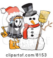 Poster, Art Print Of Pepper Shaker Mascot Cartoon Character With A Snowman On Christmas