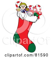 Royalty Free RF Clipart Illustration Of A Red And Green Stuffed Christmas Stocking