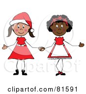 Two Christmas Stick Girls Holding Hands
