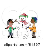 Poster, Art Print Of Two African American Children Creating A Snowman Together