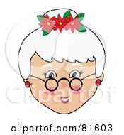 Friendly Mrs Claus Face With Red Flowers In Her Hair