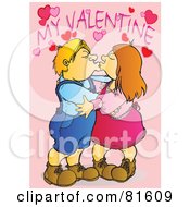 Royalty Free RF Clipart Illustration Of A Child Couple Smooching Under My Valentine Text by Snowy