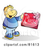 Poster, Art Print Of Blond Boy Holding A Box Of Chocolates