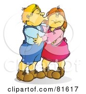 Royalty Free RF Clipart Illustration Of A Little Boy Kissing His Girlfriend On The Cheek by Snowy