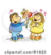 Poster, Art Print Of Boy Handing His Girlfriend Flowers