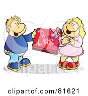 Poster, Art Print Of Boy Giving His Girlfriend A Box Of Valentines Day Chocolates