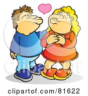 Royalty Free RF Clipart Illustration Of A Brunette Boy And Blond Girl Puckering Up For A Kiss by Snowy