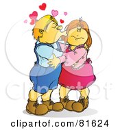 Royalty Free RF Clipart Illustration Of A Blond Boy Kissing His Girlfriend On The Cheek
