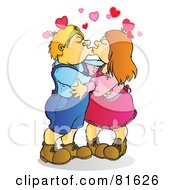 Royalty Free RF Clipart Illustration Of A Blond Boy Kissing A Girl by Snowy
