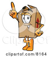 Cardboard Box Mascot Cartoon Character Pointing Upwards
