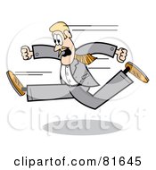 Blond Business Guy In A Gray Suit Running Left