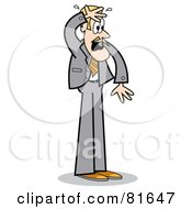 Royalty Free RF Clipart Illustration Of A Sweating Blond Business Guy In A Gray Suit