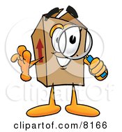 Cardboard Box Mascot Cartoon Character Looking Through A Magnifying Glass