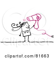 Poster, Art Print Of Stick People Woman Blow Drying Her Hair